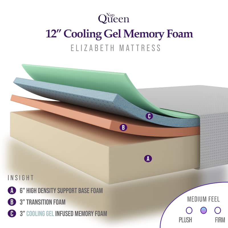 NapQueen Elizabeth 12" Gel Memory Foam Mattress On Sale Bed Bath